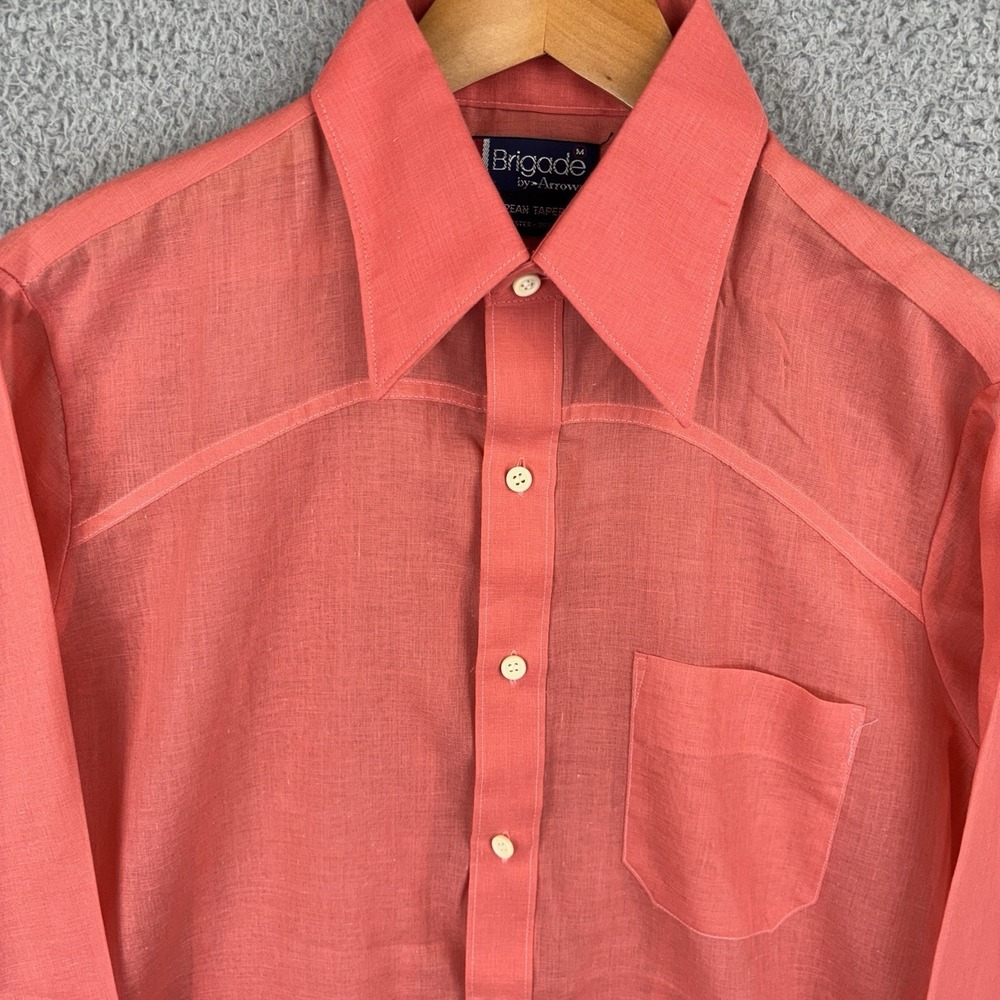 Vtg Brigade By Arrow Shirt Mens Medium Pink Paper Thin Disco 70s Rockabilly NOS - Picture 2 of 8